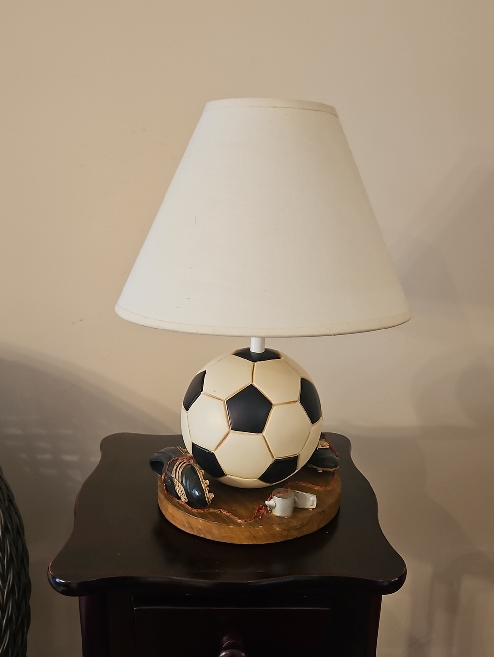 White Soccer Ball Table Lamp with Black Panels - Home Accent